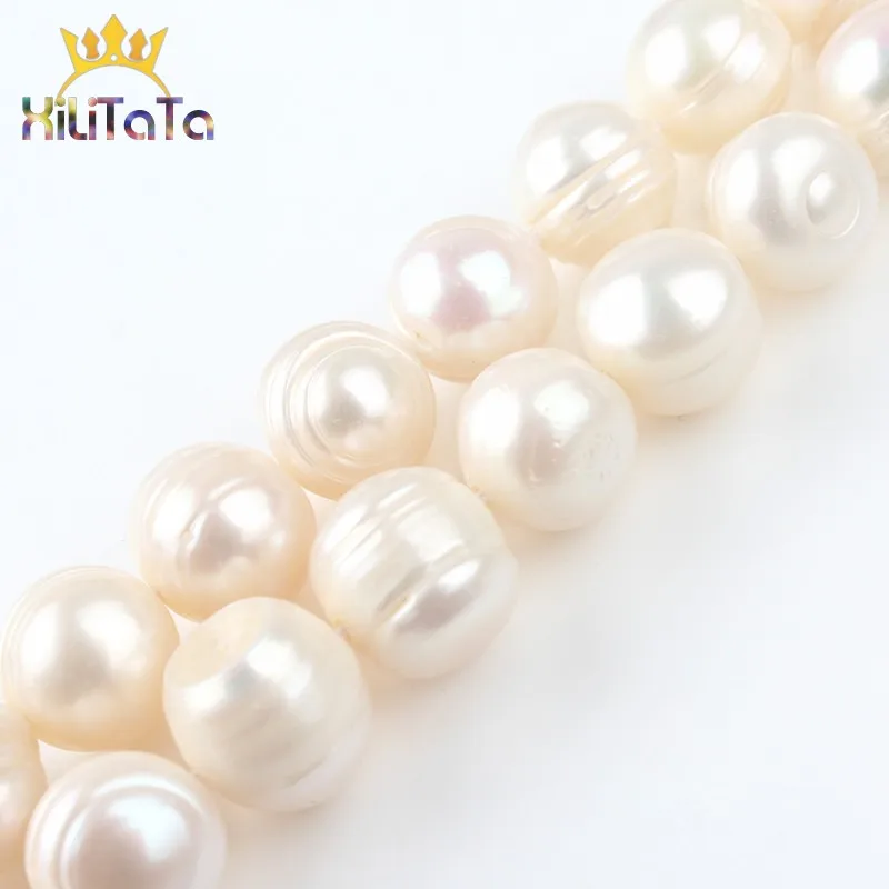 12-13mm AAA Natural Freshwater Pearl Round Beads Genuine White Pearls Beads For Jewelry Making DIY Bracelet Accessories 15\'\'