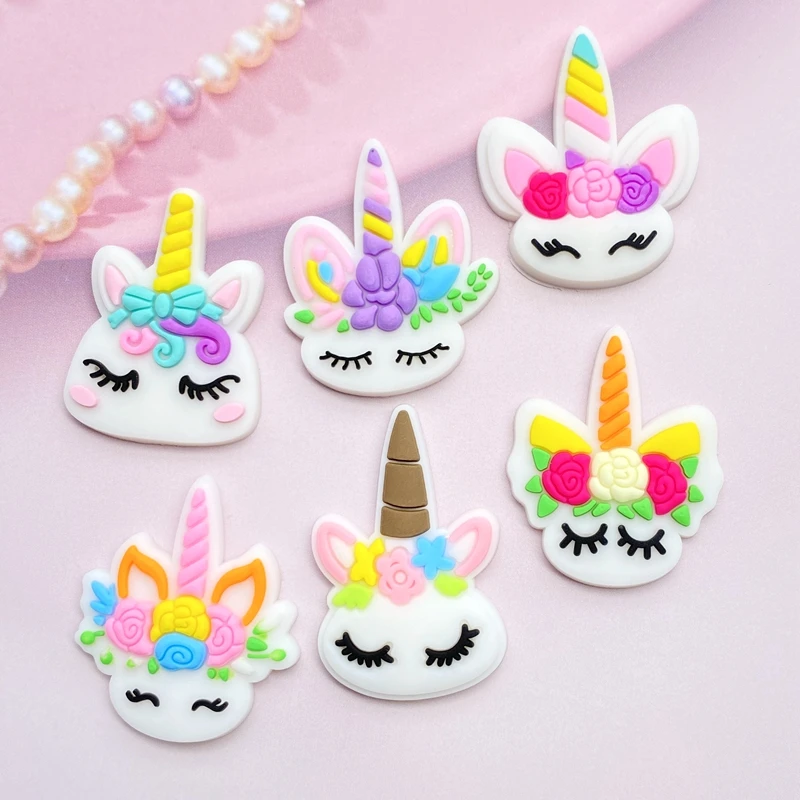 12pcs Cute Mini Unicorn head PVC flexible glue Flat back DIY Scrapbook Embellishment Phone Craft Decoration E98