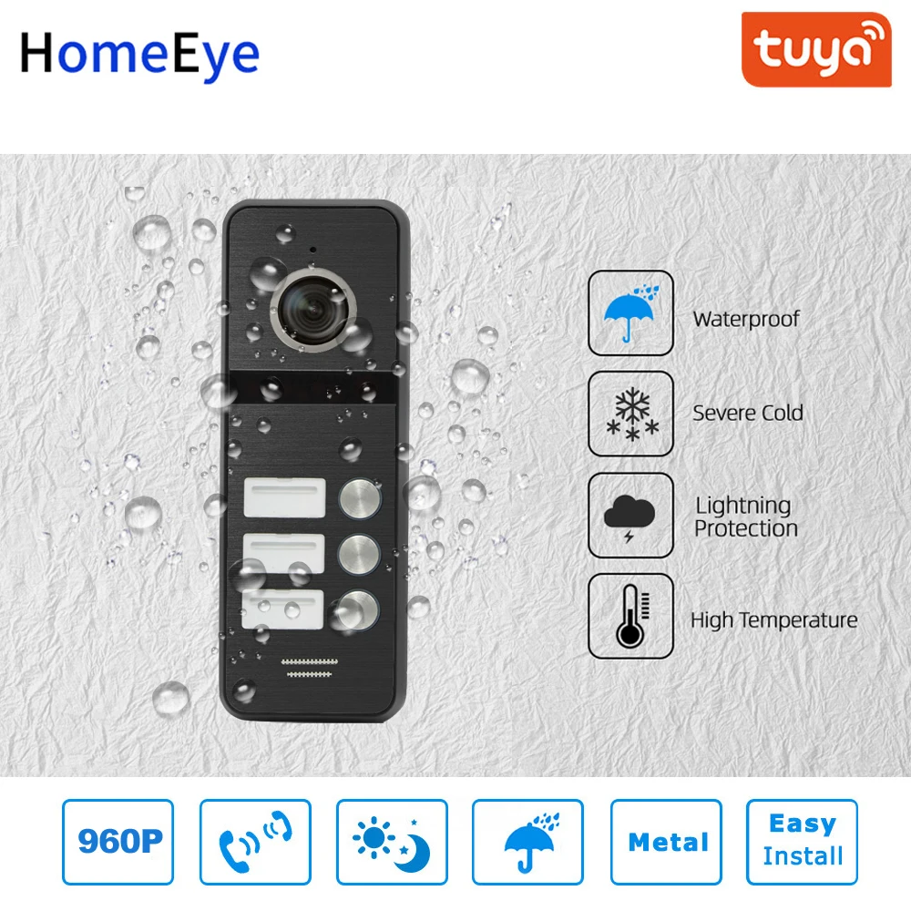 Tuya Smart App Supported IP Video Door Phone WiFi Video Intercom 3-Apartments 960P HD Security Access Control System Waterproof