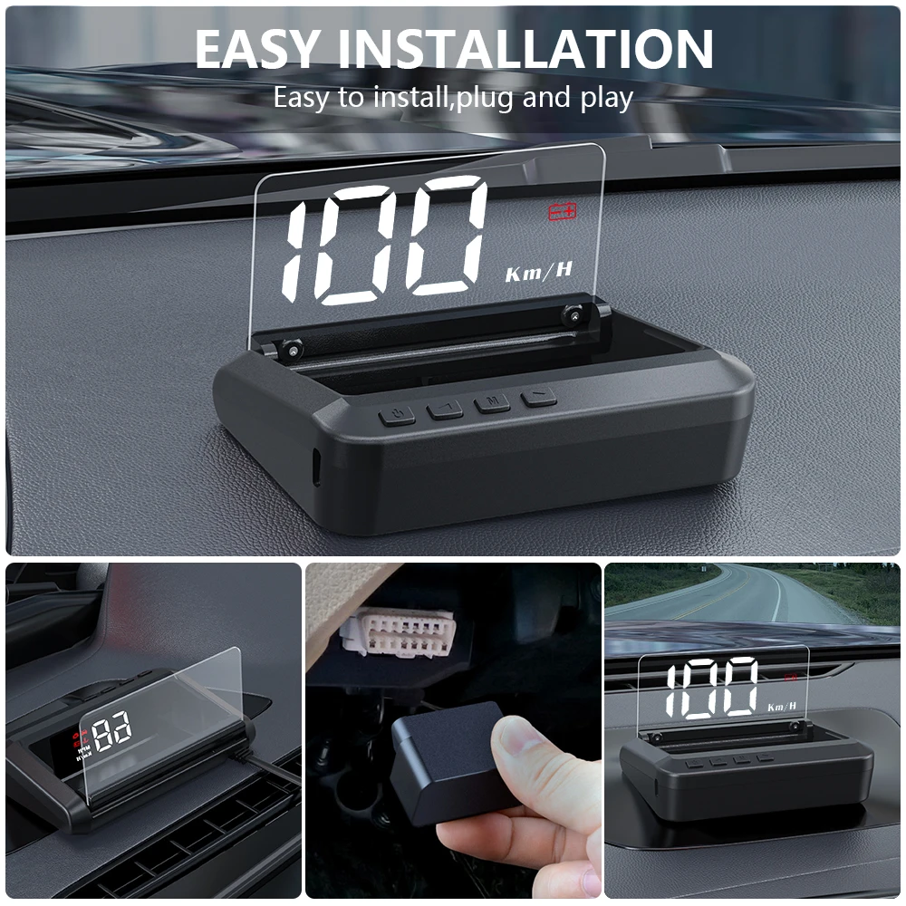 GEYIREN C100 OBD2 HUD Head Up Display Car Speedometer Fuel Consumption EOBD Projector Driving On-board Computer Auto Accessories