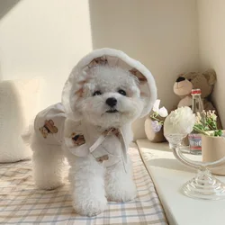 Cute Bear Pattern Summer Dog Dress With Hat Dog Clothes Cotton Spring For Small Medium Pets Yorkshire Chihuahua Puppy Clothing