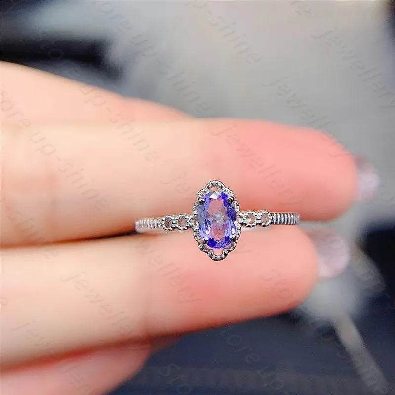 

Ladies new natural tanzanite ring 925 silver simple atmosphere fashion trend ring