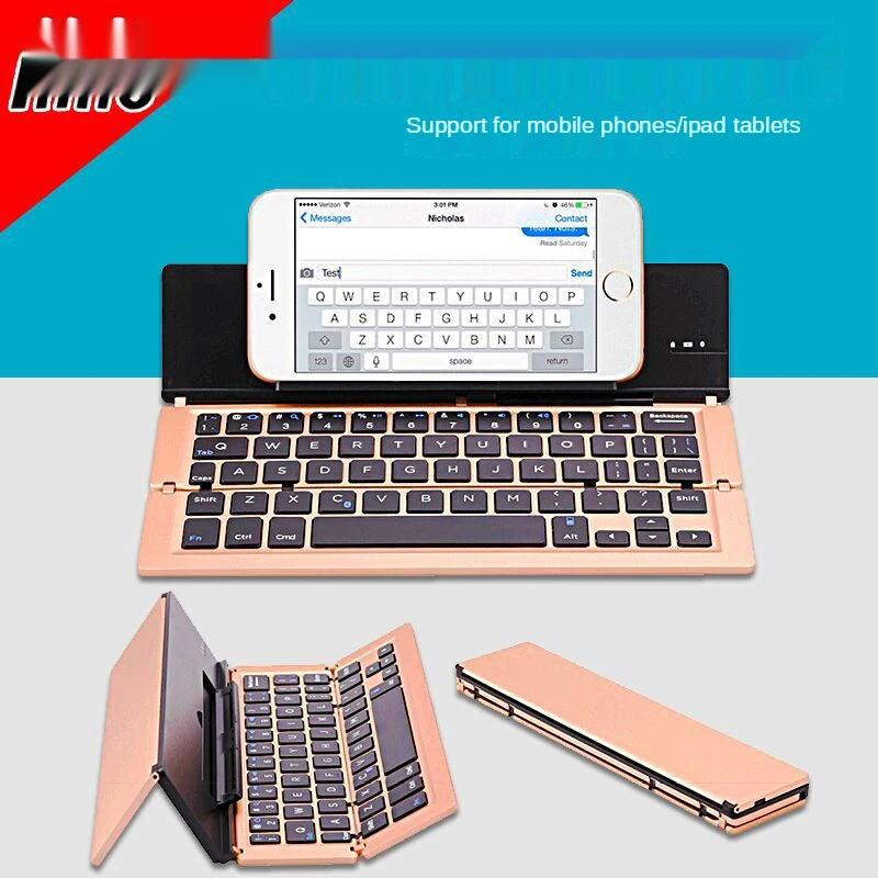 Bluetooth Folding Keyboard Three Systems Mobile Phone Tablet PC Aluminum Ipad Folding Keyboard Wireless Bluetooth Keyboard.