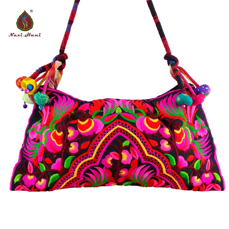 Markowe ręcznie haftowane torby Etniczne torby z tkaniny bawełnianej Vintage płócienne damskie torby na ramię typu crossbody