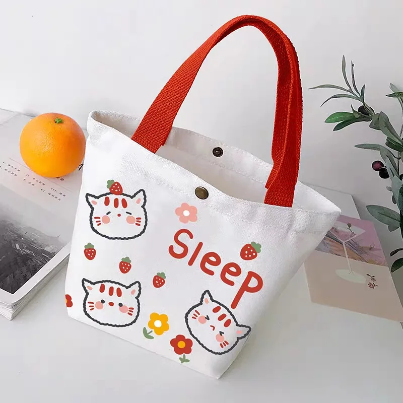 Petit sac à provisions imprimé dessin animé mignon pour femmes, sacs en toile portables, mini sacs de rangement, mode Kawaii, étudiants Lolita, vente en gros