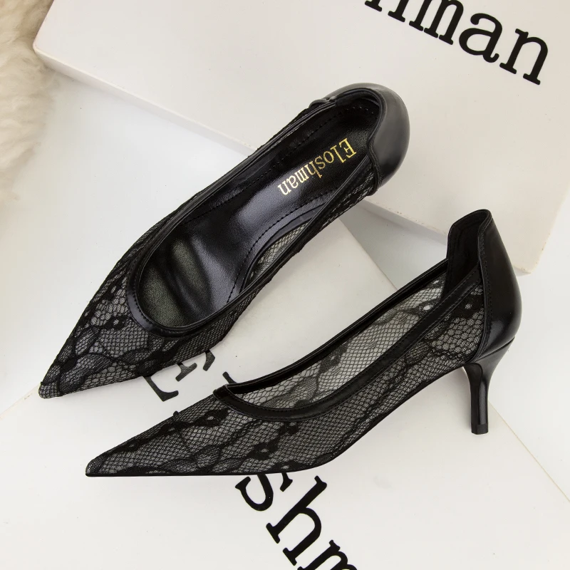 Lace Mesh Hollow Sexy Shoes Women New Arrival Wedding Shoes Bride Heels Luxury Heels Bigtree Shoes Sexy High Heels Talon Femme