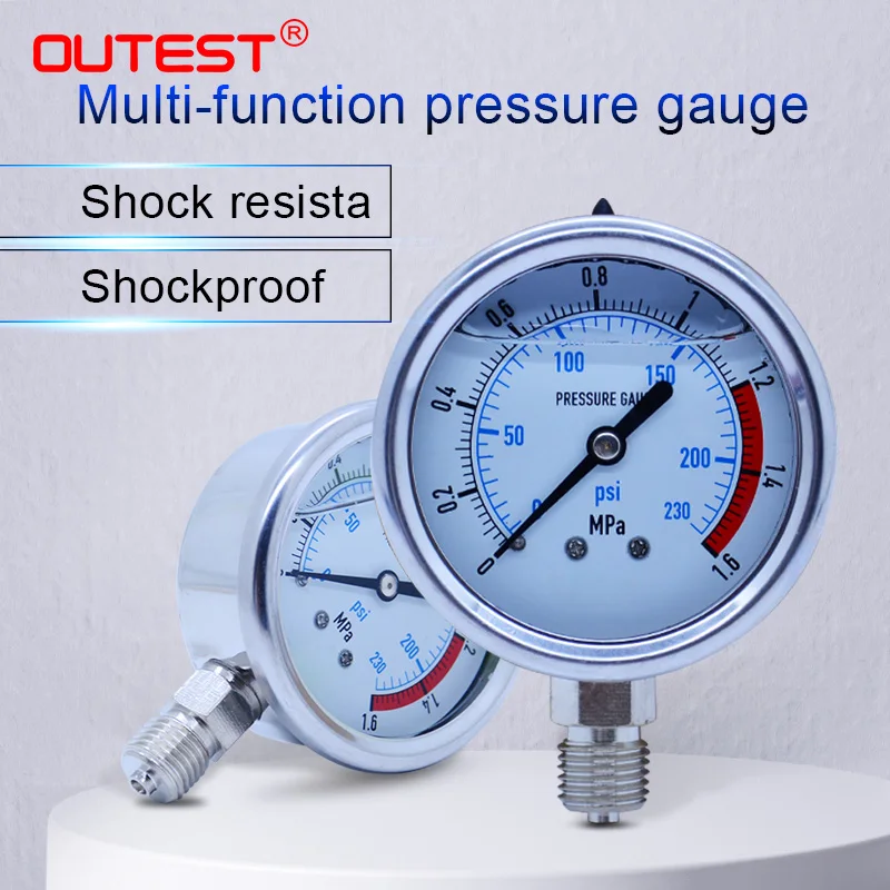 OUTEST compressore d\'aria pneumatico idraulico radiale manometro in acciaio inossidabile manometro aria olio acqua manometro idraulico