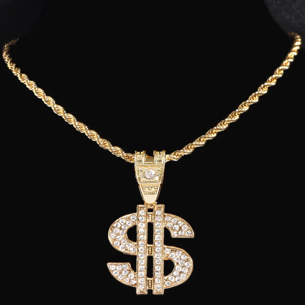 Bling Strass Dollar Anhänger Halskette Für Männer Silber Farbe Iced out 13mm Kubanischen Kette Choker Halsketten Hiphop Rap Rock schmuck – Detail 12
