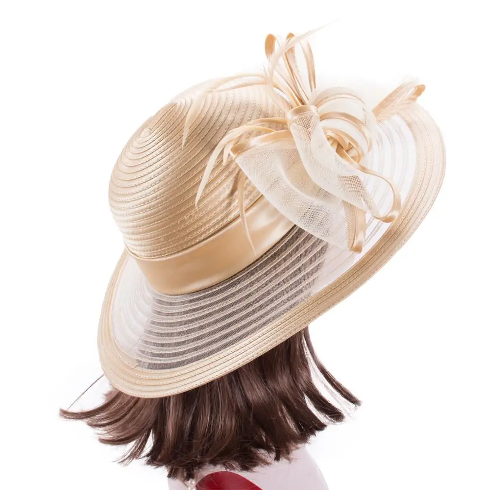 Lawliet Womens Satin Ribbon Sun Summer Hat Church Designer Couture Bridal Kentucky Derby Cap A584