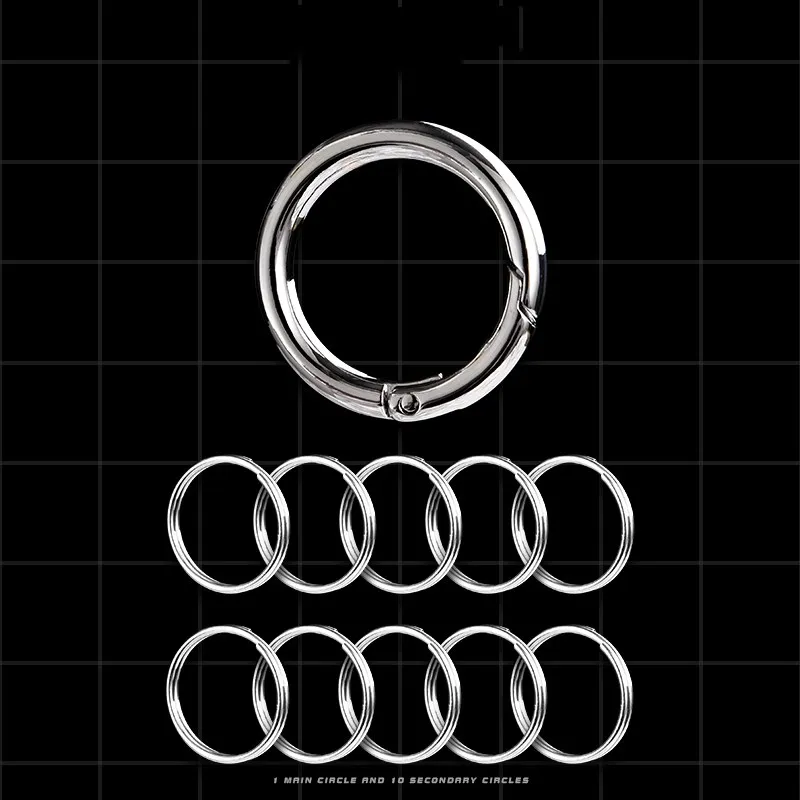 QOONG 1 Big Ring + 10 Small Rings Keychain Wait Hanged Key Chain Spring Buckle Key Ring Metal Car Keyrings Key Accessories S56
