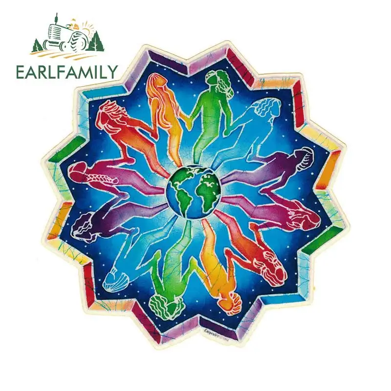 EARLFAMILY 13cm x 13cm Car Stickers People Encircling the Earth Mandala Decal Window Car Bumper Sticker Decoration Graphics