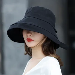 Panama Lovely Summer Black Bow Bucket Hat Women Fashion Korea Bob Cotton Sun Hat Fishing Caps For Lady