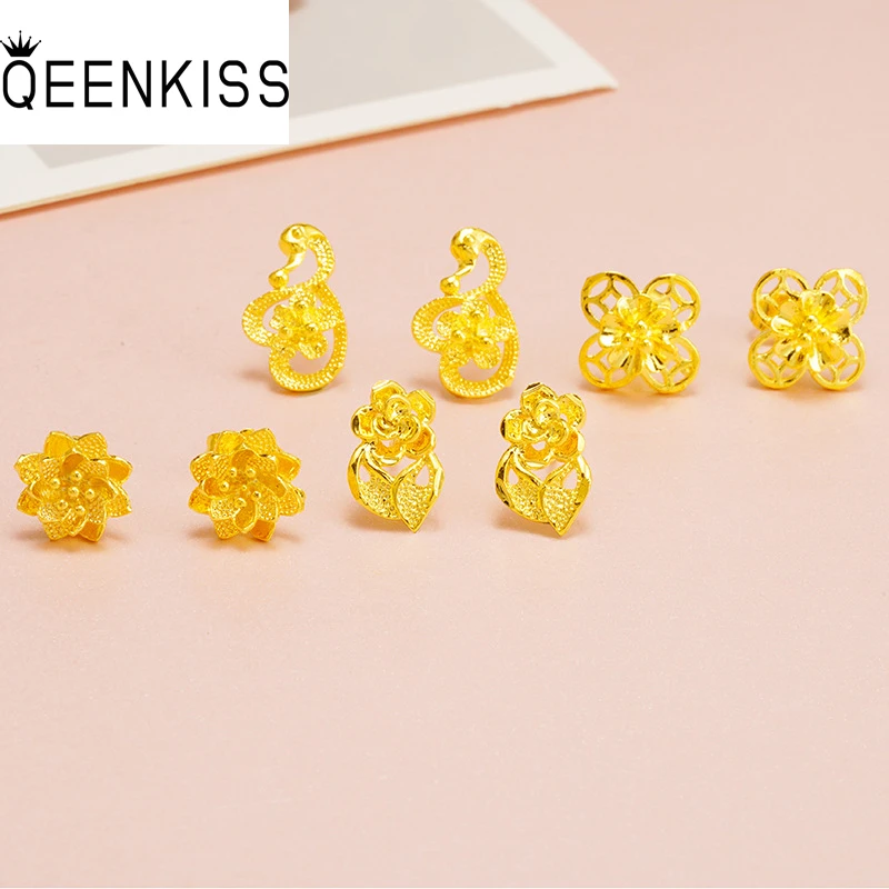 

QEENKISS Gold Flower Rose Stud Earrings For Women Wedding Party Birthday Christmas Bride Ladies Girlfriend Mother Gifts EG503