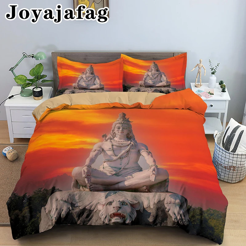 Shiva Statue Hindu God Bedding Set Luxury Boho Duvet Cover Pillowcas Single Double King Queen Sizes 2/3pcs Bed Sets Drop Ship