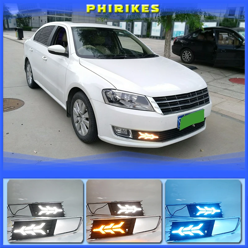 1 Pair  For Volkswagen VW Lavida 2013 2014 with Yellow Trun Signal Light Blue Night Lamp LED DRL Daytime Running Light