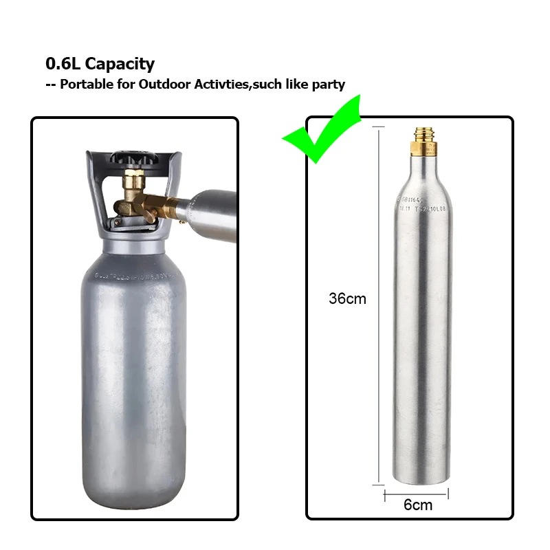 Empty 0.6L Aluminum CO2 Air Tank with Tr21*4 Valve Safety explosion-proof High Pressure Soda Bottle Filling Tank Cylinder