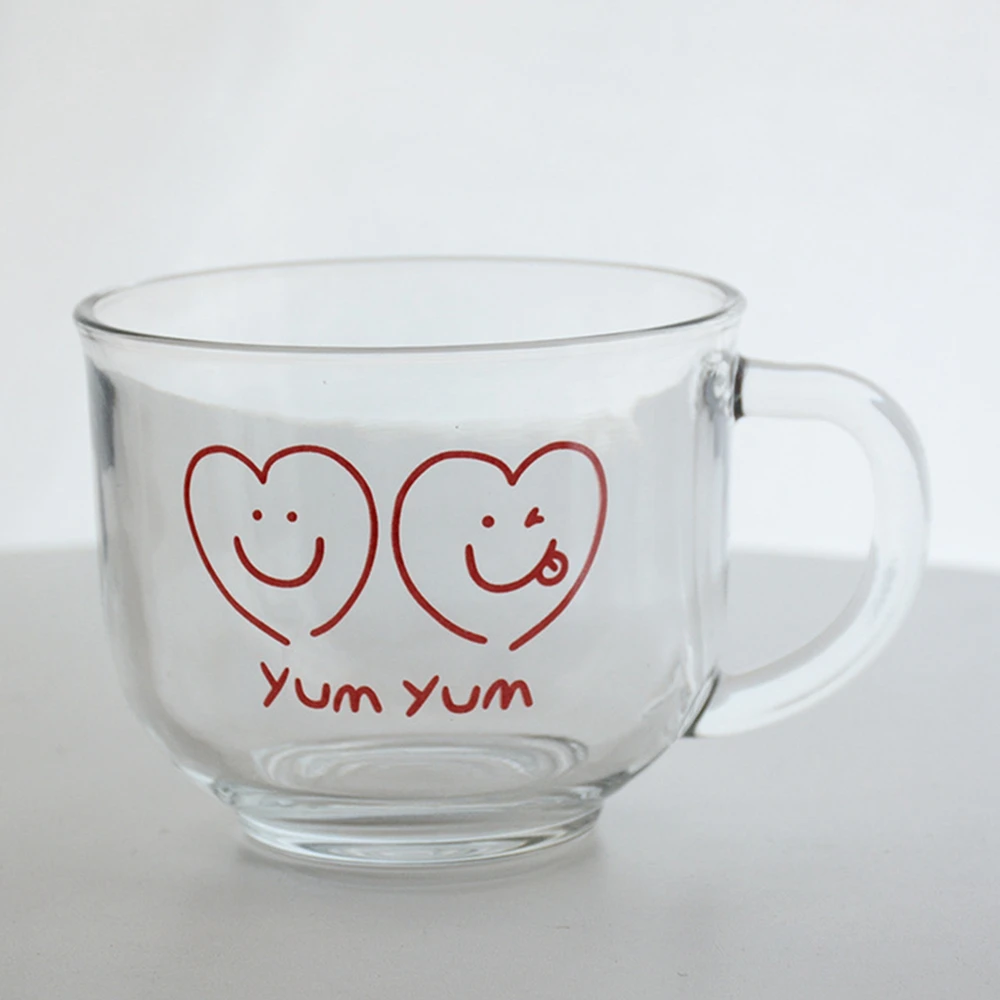 Cute Smile Glass Cup with Handle Resistant Tea Beer Mug Milk Lemon Juice Cup Healthy Espresso Coffee Drink Mug Drinkware