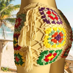 2020 Colorful Beach Skirt. Hand-made cotton crochet mini skirt with lace-up details on the sides.to keep the skirt in place