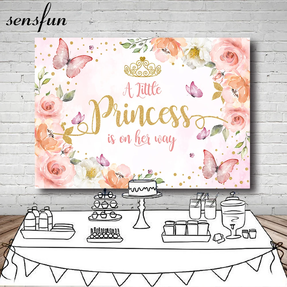 Sensfun Pink Flowers Butterfly Princess Backdrops Girls Newborn Baby Shower 1st Birthday Party Photography Background Photocall