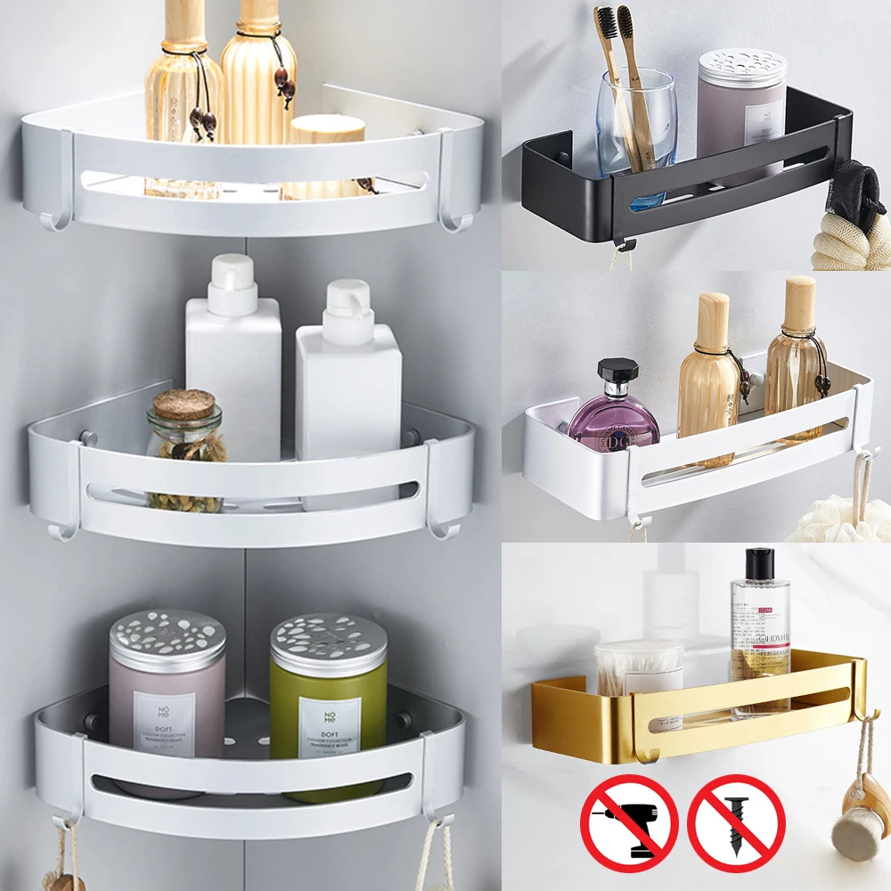 MOL Aluminum Bathroom Shelf Shower Shampoo Soap Cosmetic Shelves Black Golden Color Bathroom Accessories  Rack Holder OT001