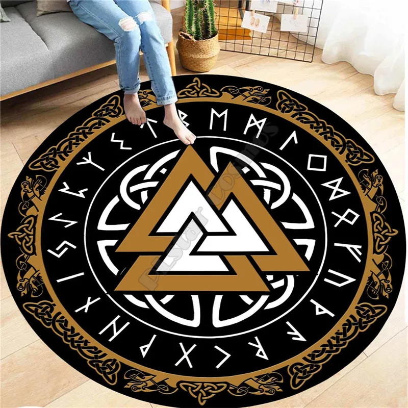 Viking Tattoo Carpet Anti-Skid Round shape Floor Mat 3D Rug Non-slip Mat Dining Living Room Soft Bedroom Carpet 01