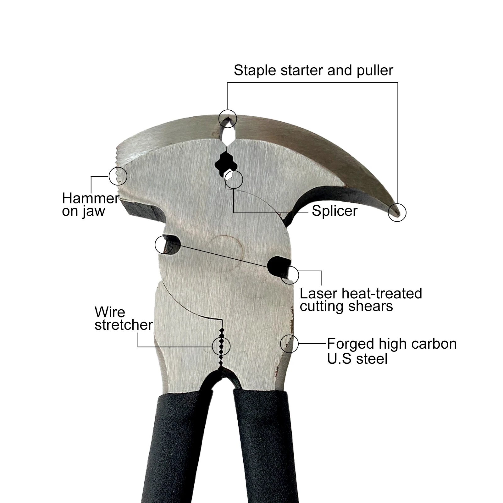 Multi Zweck Zaun Zangen mit 2 draht schneiden ports, 2 Draht Splicers,Hammer Kopf, Grundnahrungsmittel Starter, grundnahrungsmittel Puller,Heavy Duty Drop