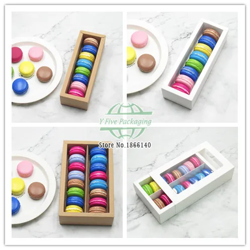 White Brown Kraft Carboard Box With Transparent Window Macaron Packing Paper Box DIY Cookie Macaron Gift Box 100pcs/lot