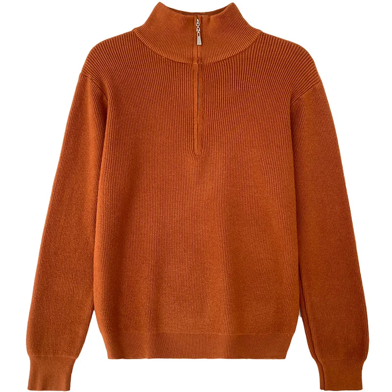 

Half Zipper Loose Pullover High Neck Sweater Outer Wear Solid Color Stand-up Collar Base Sweater for Women Fashion Sweater