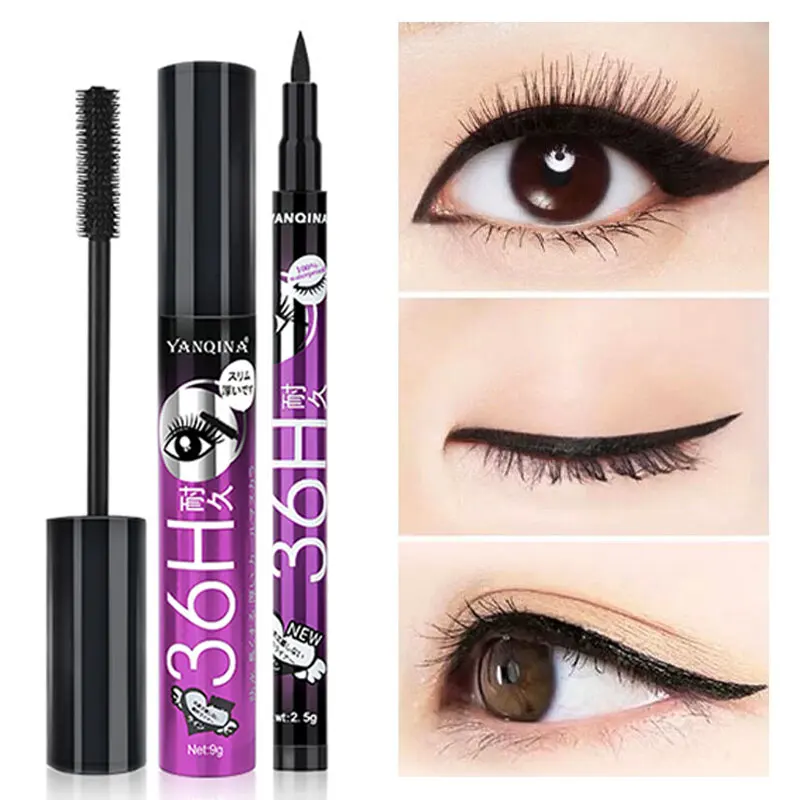 

Mascara Eyeliner Waterproof Sweat-Proof Long-Lasting Lengthening Natural Thick Curling No Blooming Fast Dry Eye Makeup Tool