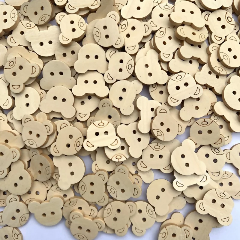 DIY Decorative Bear Wooden Buttons Natural Teddy Bear  2Holes Wood Sewing accessories  Buttons for clothing Children for Charms