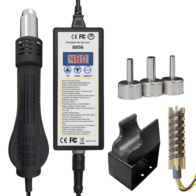 Opalarka 8858 Micro Rework Stacja lutownicza LED Cyfrowa suszarka do włosów do lutowania 650W Opalarka spawalnicza Narzędzia naprawcze Opalarka