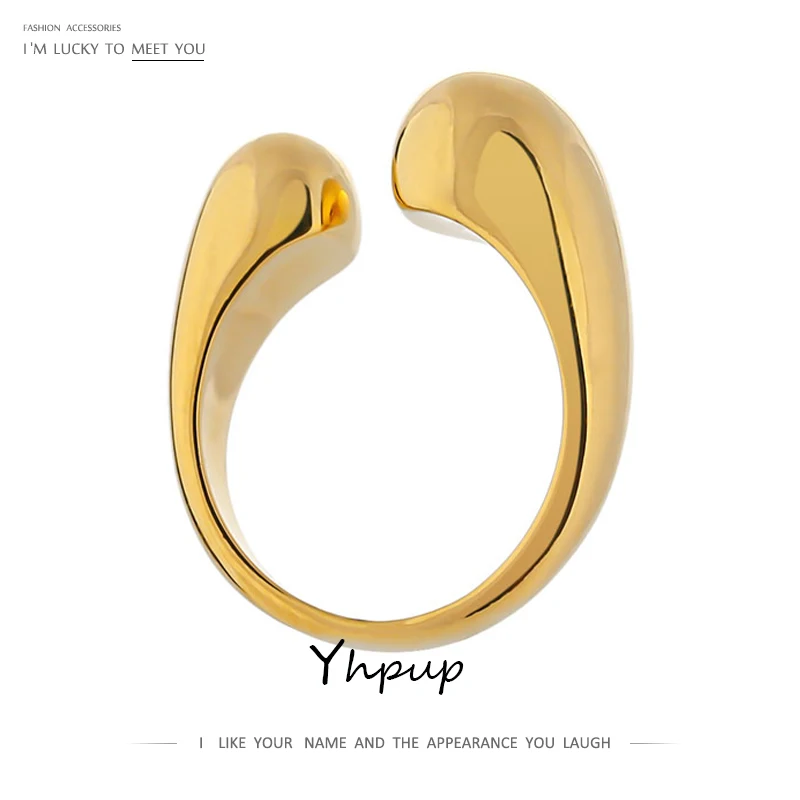 Yhpup Stainless Steel Geometric Open Ring Fashion Golden Metal Finger for Women Minimalist Statement Jewelry Party Gift