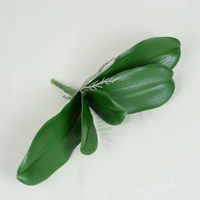 Large Size Artificial Butterfly Orchid Leaf Real Touch PU Green Plants Orchid Bonsai Accessory