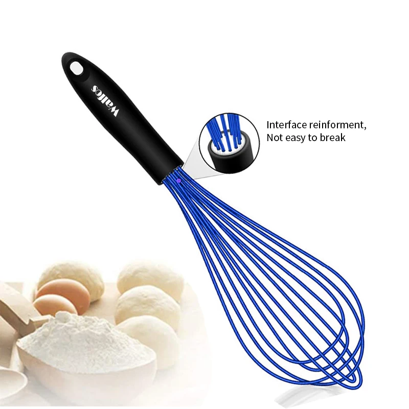 Walfos 3 Pieces Silicone  Stainless Steel Wire Whisk - Mixing Bowl Kitchen Whisk For Non-Stick Egg Foamer Stirrer Kitchen Tool