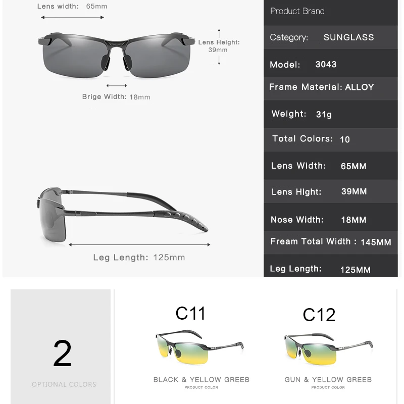Top Anti-glare Day Night Vision Glasses For Driving Men Polarized Sunglasses Photochromic Driver Goggles Glasses zonnebril heren