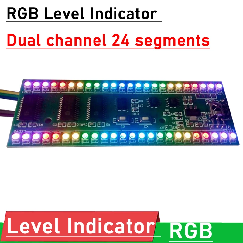 RGB LED wskaźnik poziomu Audio miernik VU muzyki spektrum MCU regulowany wyświetlacz podwójny kanał 24 segmentu F/ MP3 wzmacniacz mocy