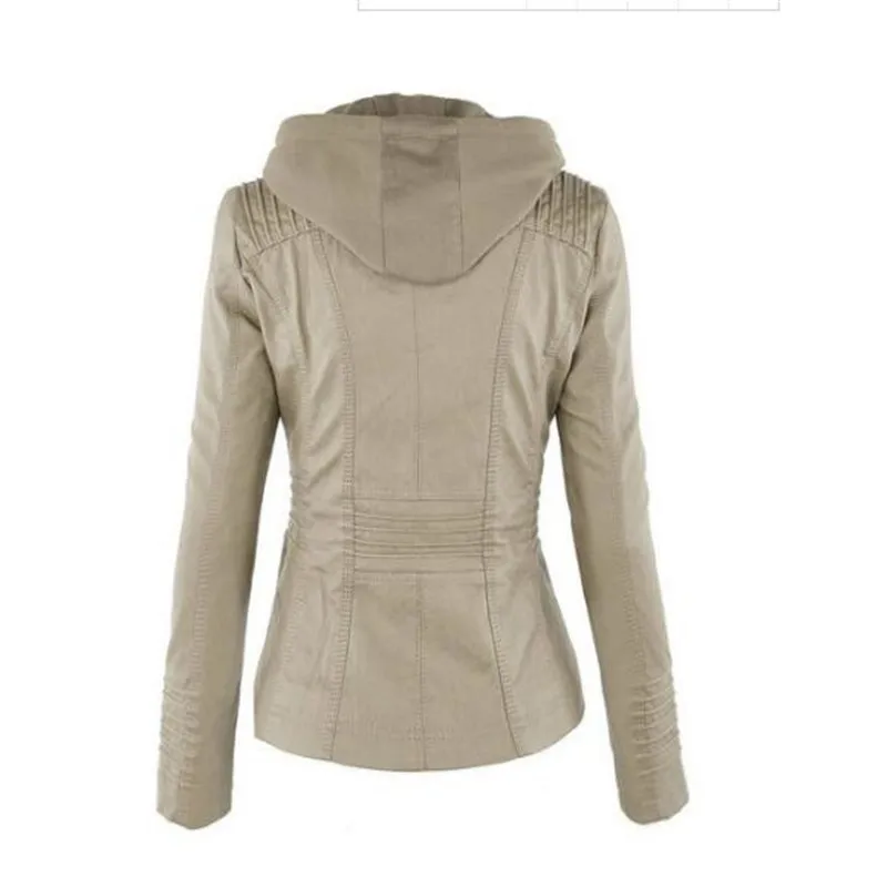 Customizable Hooded Leather Jacket Autumn Winter women's with zipper leather jacket short PU jacket coat Suit Jackets