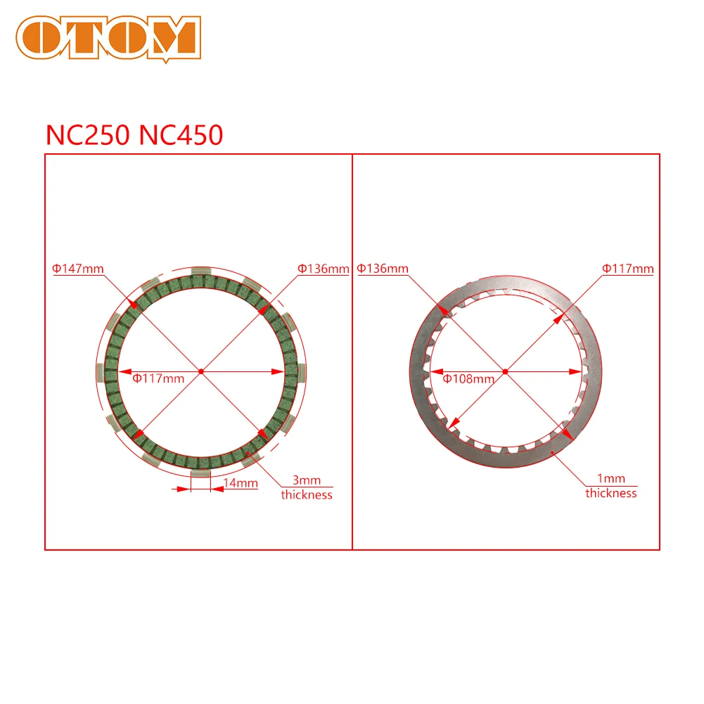 OTOM Motocycle Steel Clutch Friction Plates Disc Set For ZONGSHEN NC250 NC450 KAYO T6 K6 BSE J5 RX3 ZS250GY/450GY-3 4 Valves