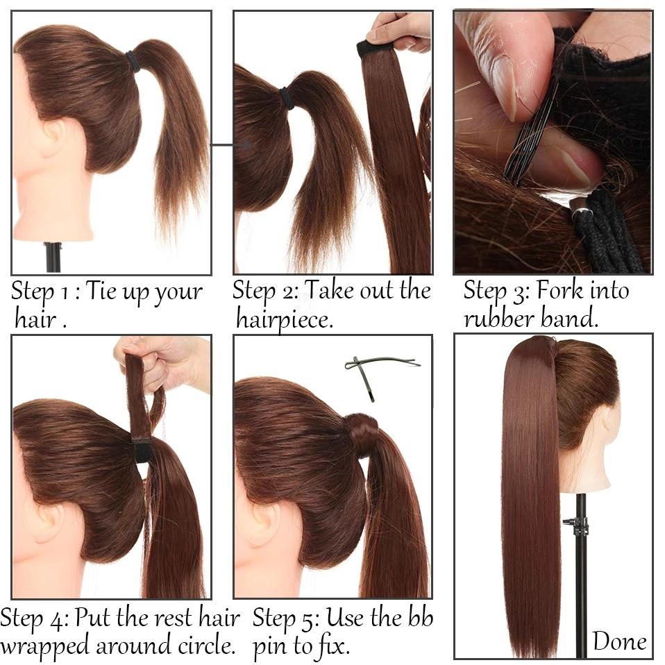 HAIRRO Long Straight Ponytail Wrap Around Ponytail Clip in Hair Extensions Natural Hairpiece Headwear Synthetic Hair For Women