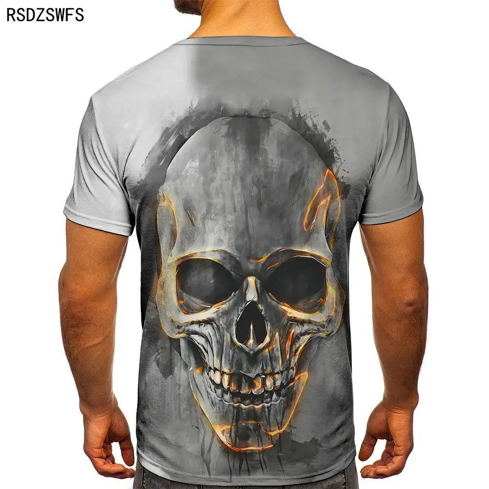 Summer 3D Printing T-shirt for Men Personality Skull Art Painting Trend Menswear Short Sleeves Casual Tshirt Tops Men Clothing