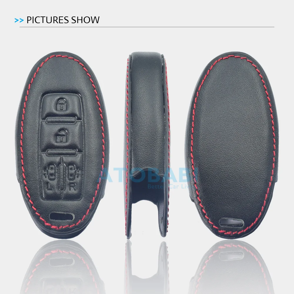 Real Leather Car Key Case For Nissan Quest MPV Elgrand NV200 Evalia Serena 5 Buttons Remote Fobs Skin Bag Keychain Keys Cover