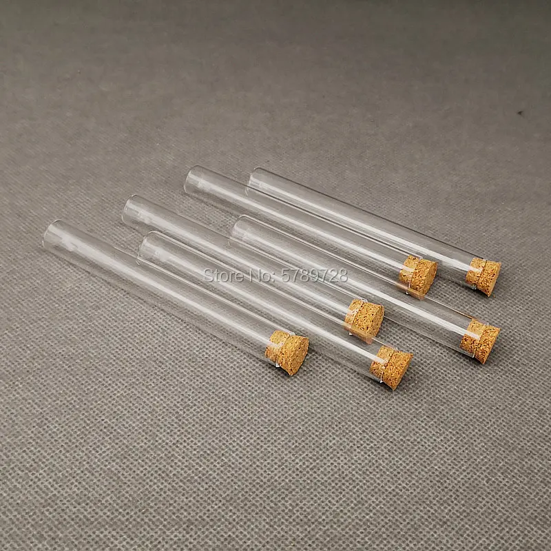 100pcs/lot 13x100mm Flat bottom Glass tube with cork stopper,Thickened flat - mouth laboratory test tubes