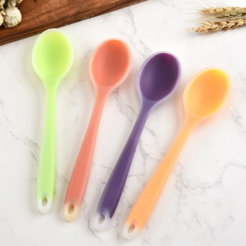 8 Inch Silicone Salad Salt Tools Utensils Powder High Temperature Resistance Kitchen Tool Small Spoons for Cooking 4 Colors