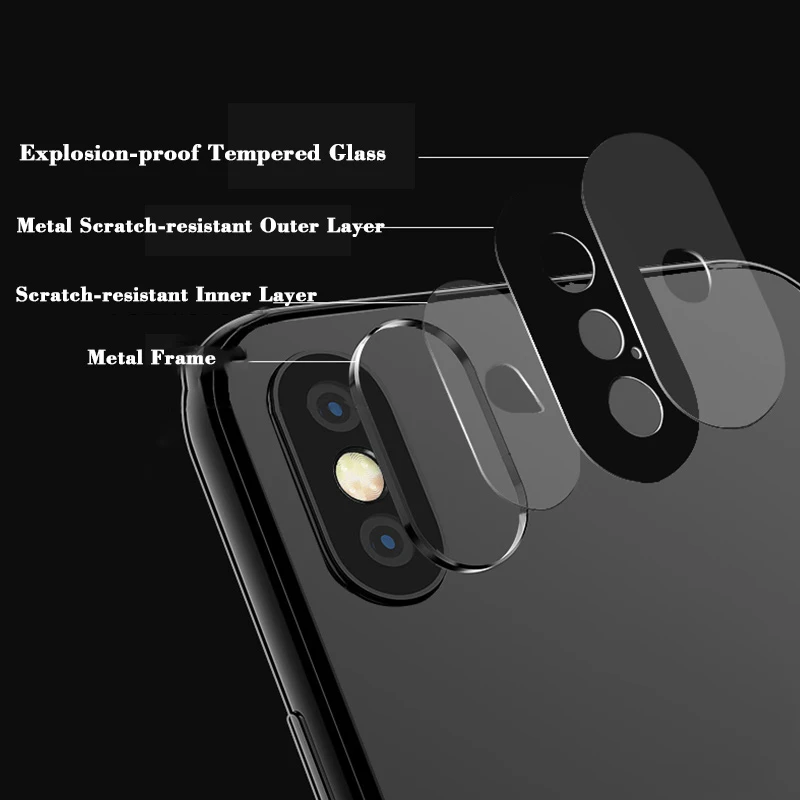 for iPhone X XS XSMax Rear Camera Lens Protector Tempered Glass with Metal Frame Ring Back Camera Lens Screen Protector Parts