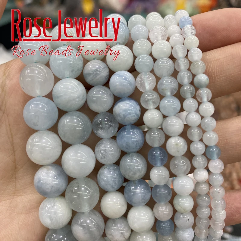 AAAA Natural Aquamarines Stone Round Loose Spacer Beads For Jewelry Making DIY Charm Bracelet Necklace 15