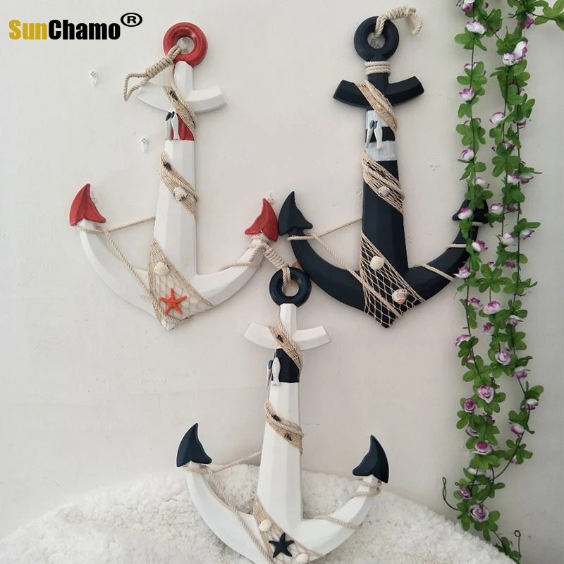 

Rudder Helm Ship Anchor Antique Home Decor Wall Decoration Vintage Room Decor Accessories Ship Wooden Mediterranean 60cm