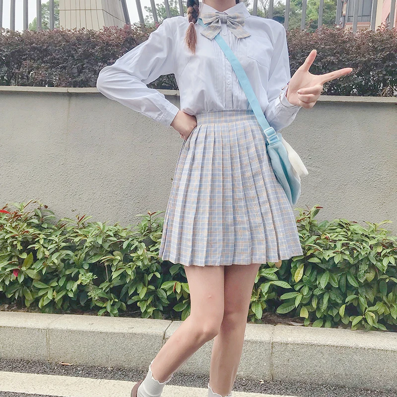 Japanischen jk uniform Plaid Gefaltete Rock Vielseitig-Taille A-linie Rock 2020 Neue japanische mode schule mädchen uniform