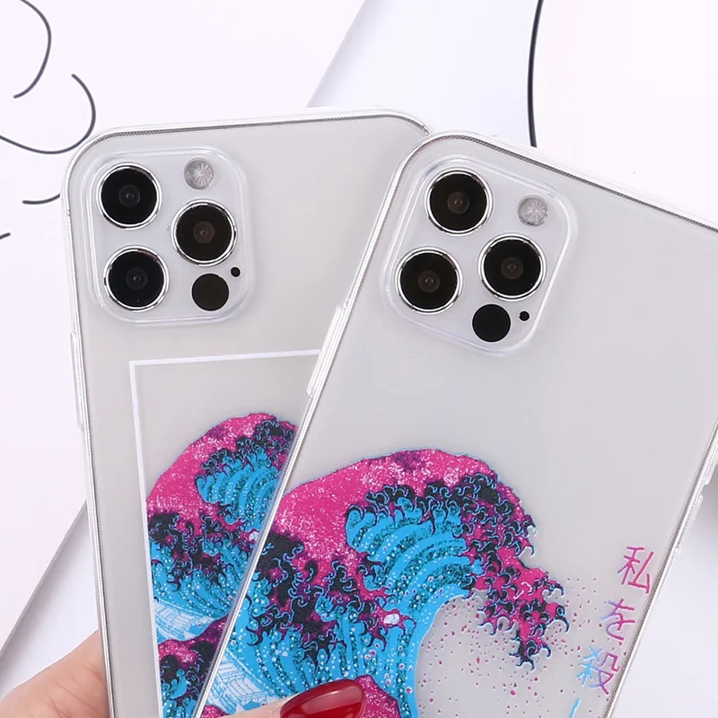 Great Wave off Kanagawa Transparent Case for Apple iPhone 12 11 Pro Max X SE2020 7 8 Plus Plus Xs Max XR Phone Case Cover Capa