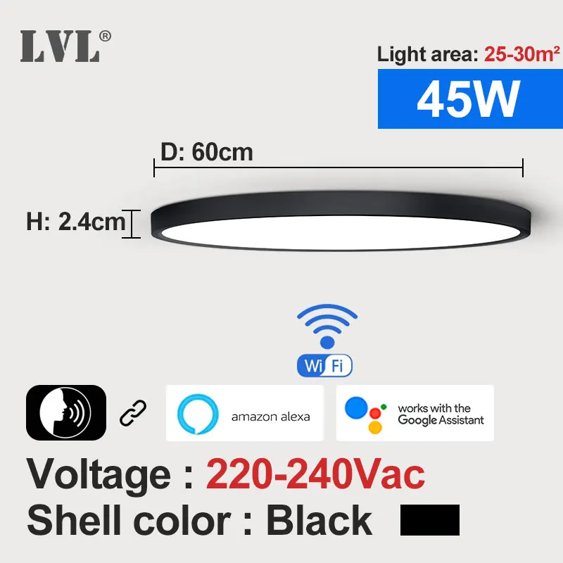 インテリジェントledシーリングライト,36w,45w,wi-fi,tuya