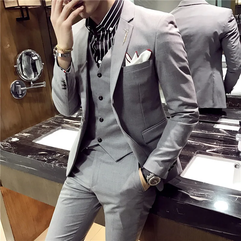 

Men's Suit Jacket Vest Pants 3Piece Set Fashion Pure Color Mens Slim Formal Business Suit Groom's Best Men Wedding Dress Suits